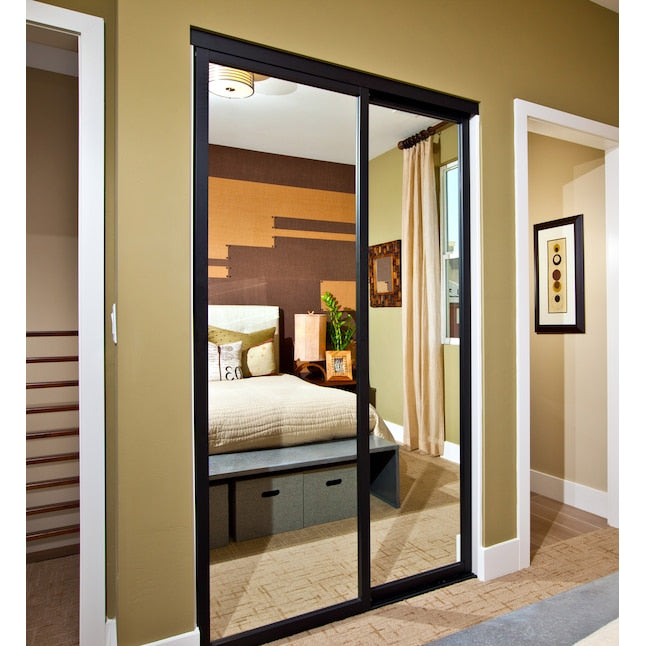 RELIABILT 9800 Boston 96-in x 80-in Black Mirror/Panel Mirrored glass Prefinished Aluminum Closet Sliding Door ( Hardware Included )