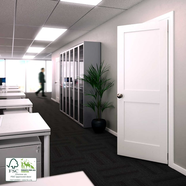EightDoors Shaker 30-in x 80-in Primed White 2-panel square Smooth Solid core Primed MDF Slab Door