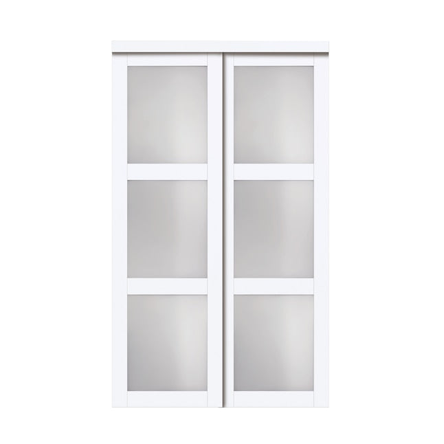 RELIABILT Euro 72-in x 80-in White 3-panel square Frosted glass Smooth Prefinished MDF Closet Sliding Door ( Hardware Included )