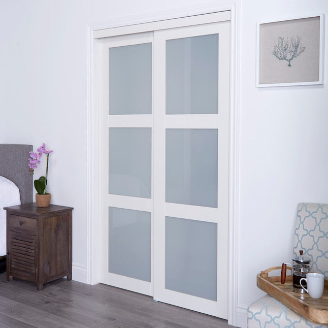 RELIABILT Euro 72-in x 80-in White 3-panel square Frosted glass Smooth Prefinished MDF Closet Sliding Door ( Hardware Included )