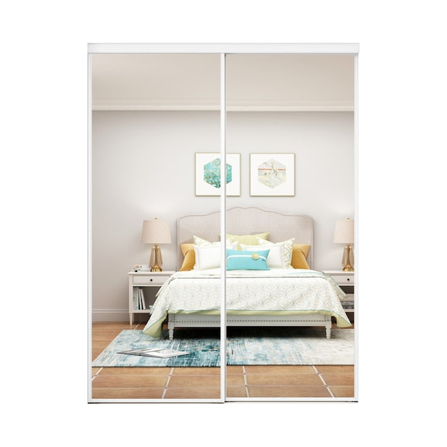 CALHOME 48-in x 80-in White 1-panel Mirrored glass Smooth Solid core Prefinished Glass Closet Sliding Door ( Hardware Included )