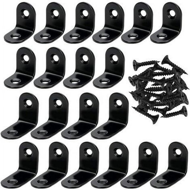 Stainless Steel Black L-Shape Corner Brackets, 20 Pieces with 40 Screws, Wood Connector Set Rawiri