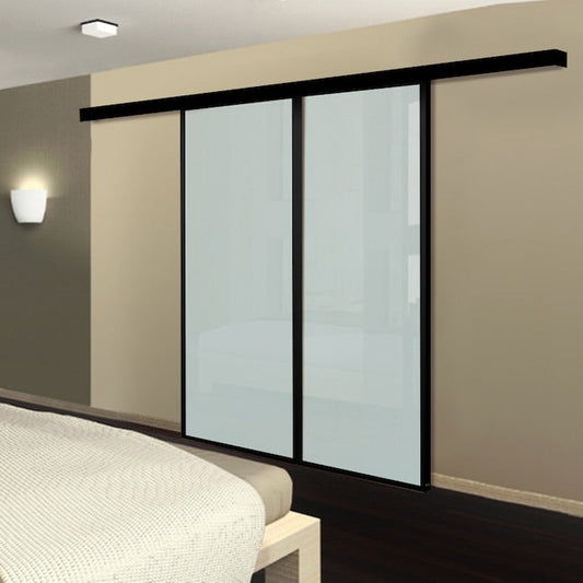 RELIABILT 48-in x 96-in Black Frosted glass Aluminum Double Barn Door (Hardware Included)