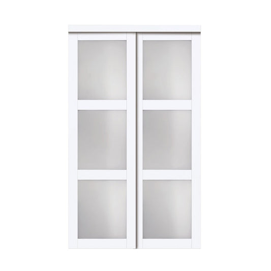 RELIABILT Euro 72-in x 80-in White 3-panel square Frosted glass Smooth Prefinished MDF Closet Sliding Door ( Hardware Included )