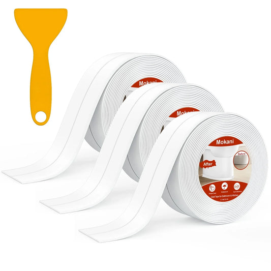 Mokani Caulk Tape Waterproof Self Adhesive, 3 Rolls White Caulking Sealant Strip