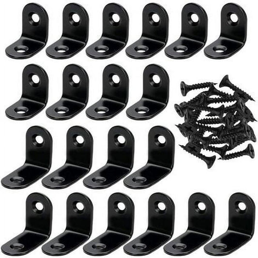 Stainless Steel Black L-Shape Corner Brackets, 20 Pieces with 40 Screws, Wood Connector Set Rawiri
